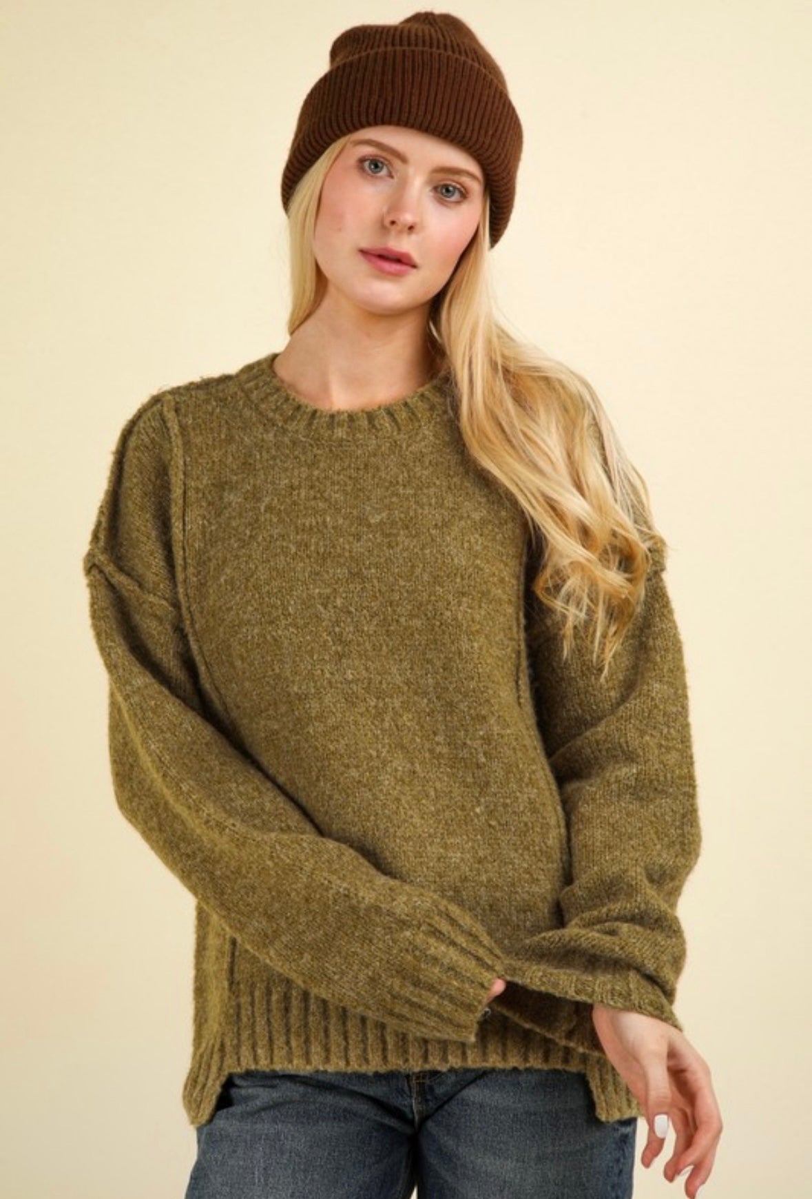 Olive Reverse Stitch Sweater