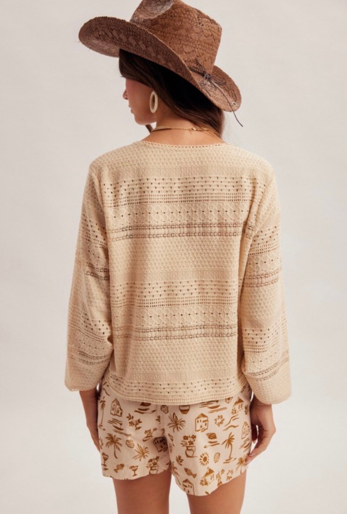 Cream Drawstring Lace Sweater
