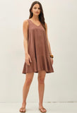 Brown Ruffle Hem Dress