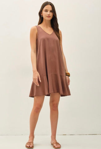 Brown Ruffle Hem Dress