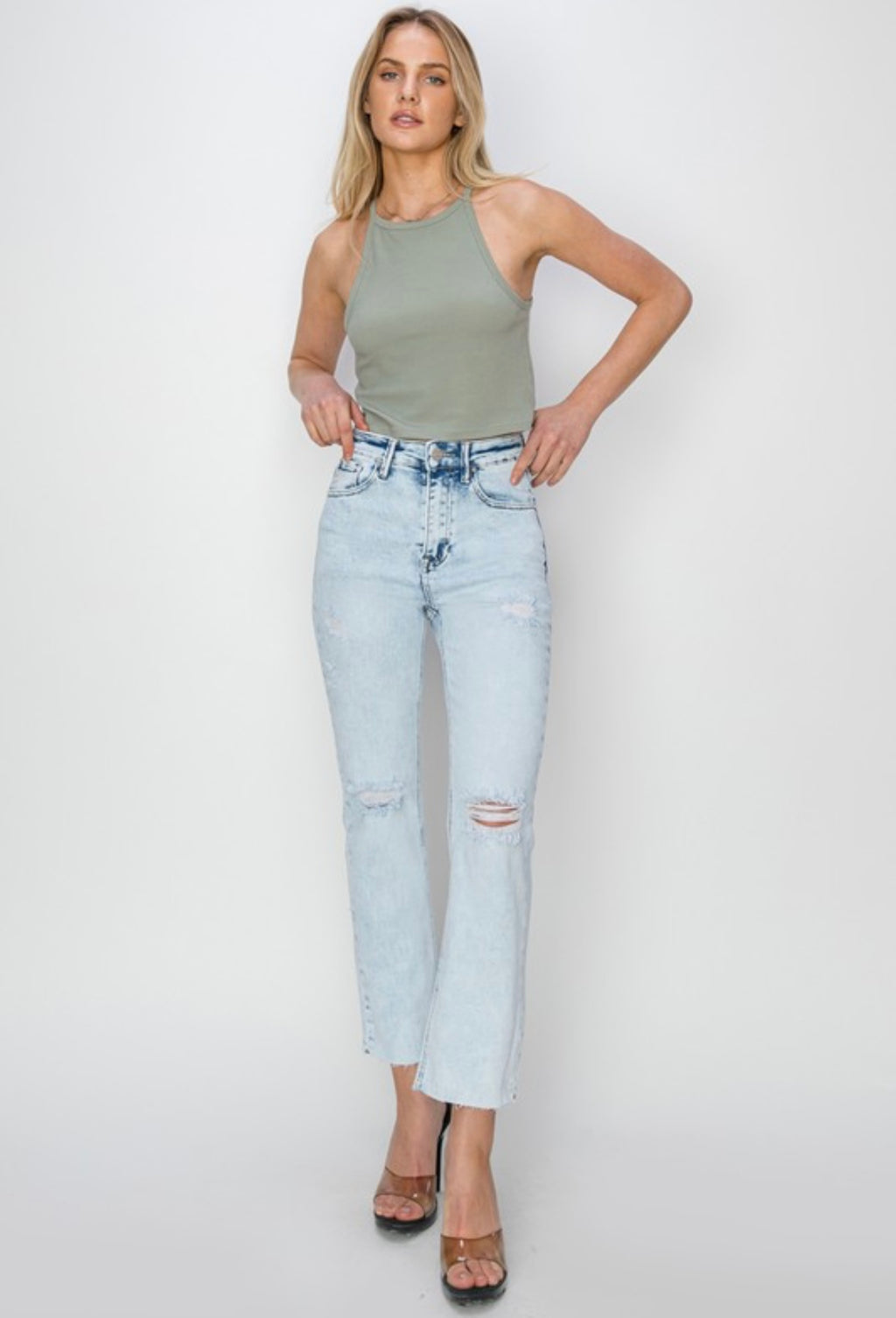 Amanda High Rise Cropped Straight Leg Jeans