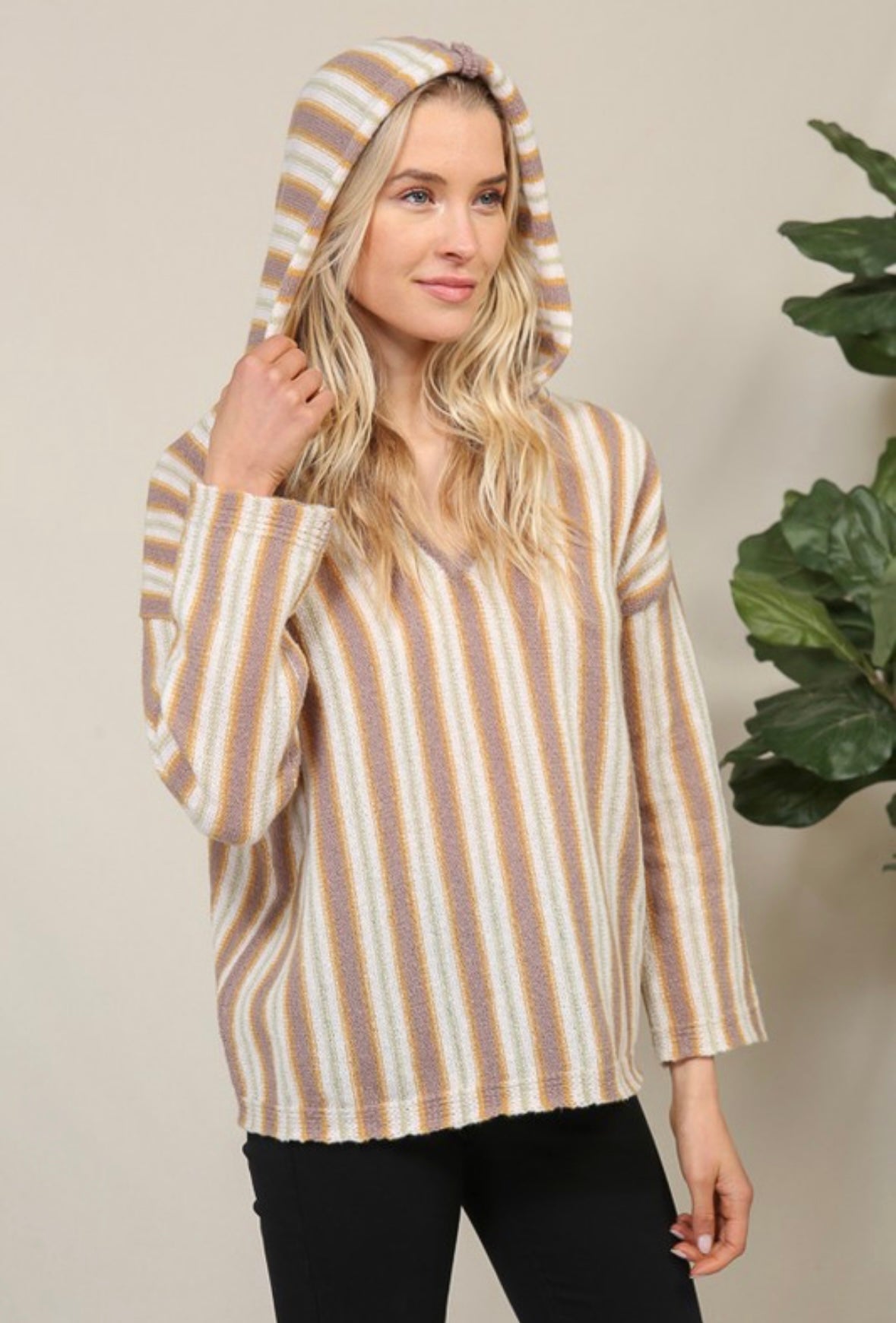 Natural Stripe Hooded Sweater