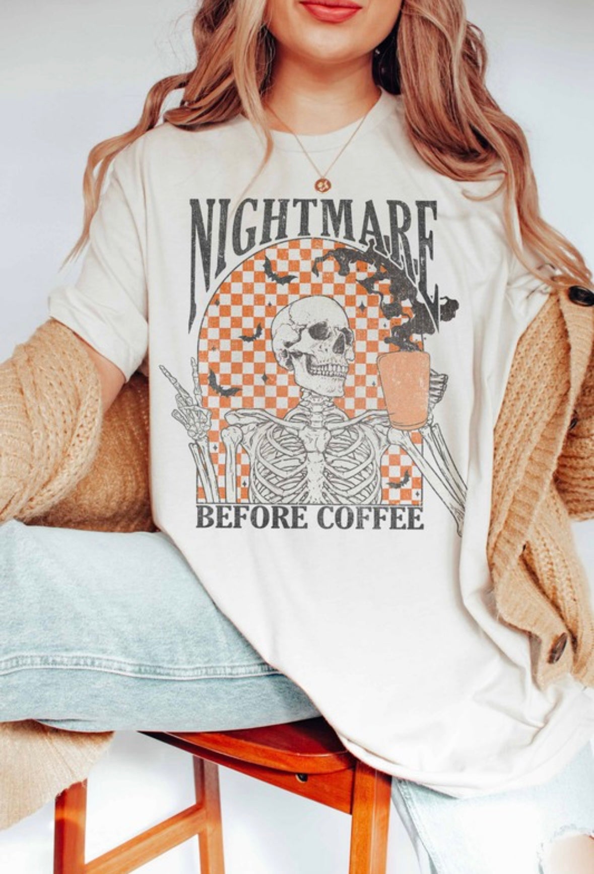 Cream Nightmare Before Coffee Tee