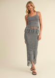 Grey Crochet Tassel Skirt Set