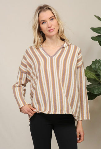 Natural Stripe Hooded Sweater