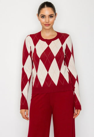 Burgundy Argyle Sweater