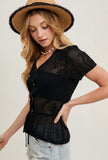 Black Crochet Peplum Top