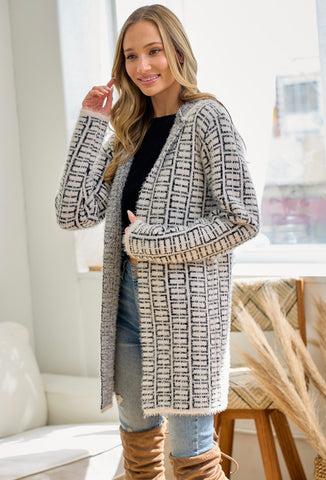 White Hooded Block Cardigan