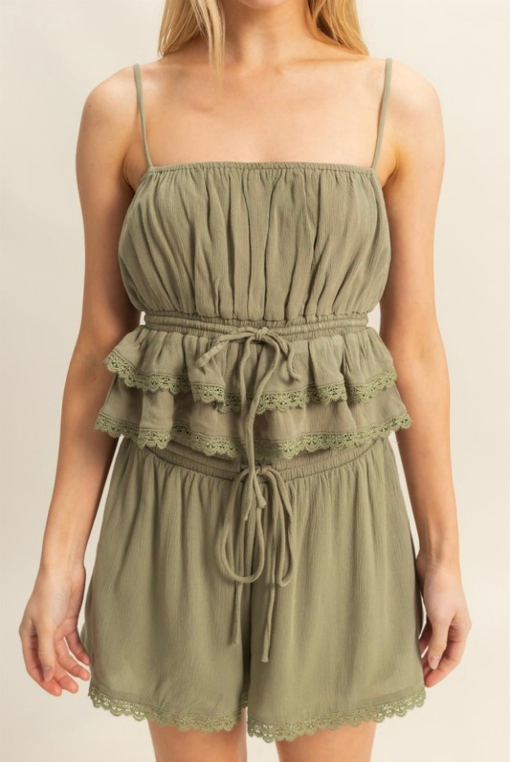 Olive Peplum Tank Set