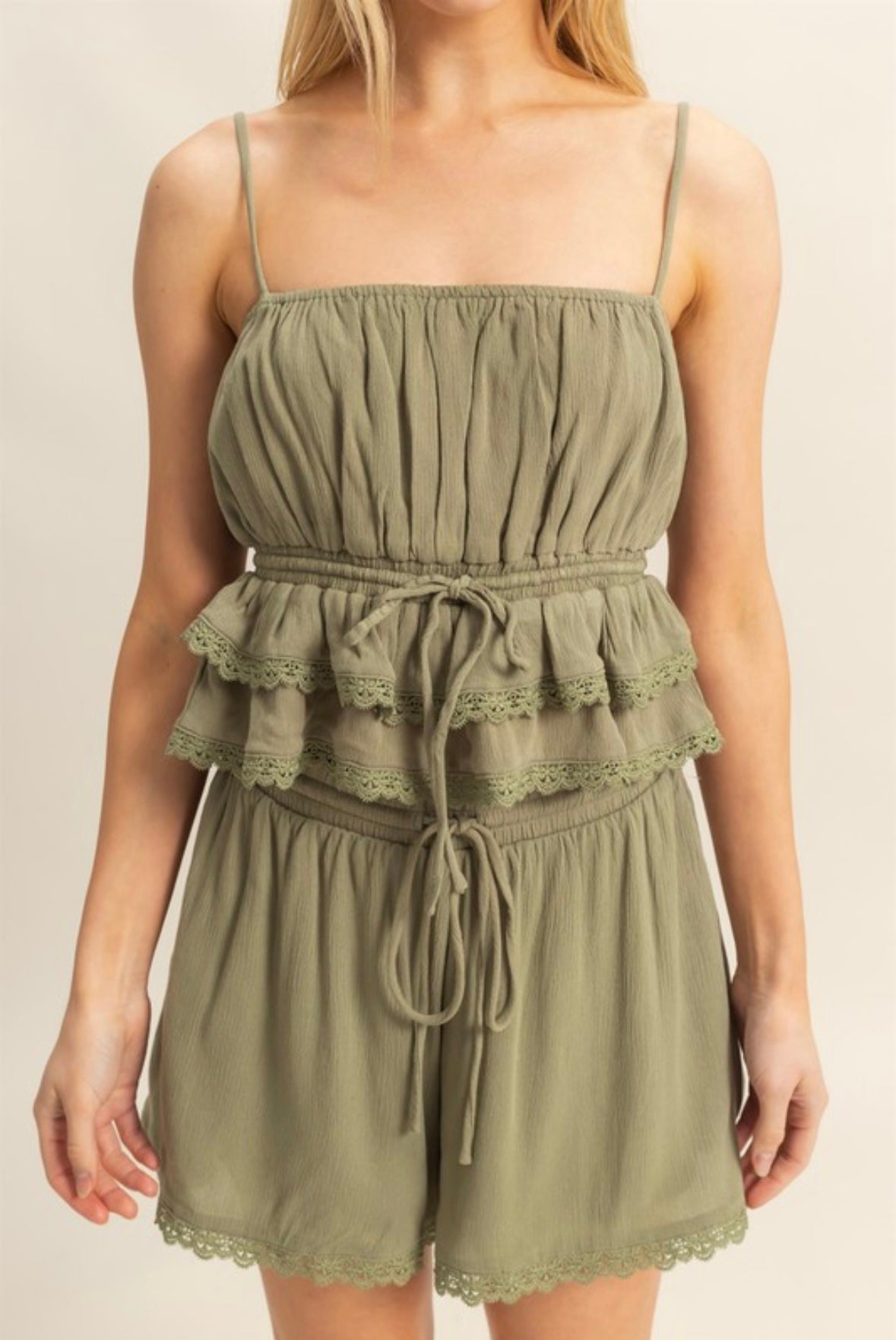 Olive Peplum Tank Set