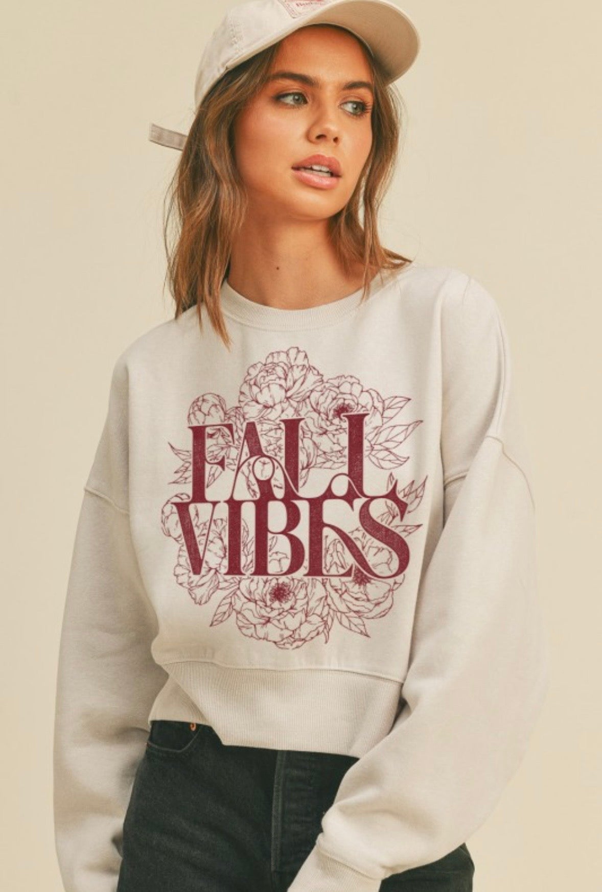 Cream Fall Vibes Cropped Sweatshirt