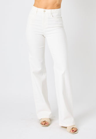 White Braided Wide Leg Jeans