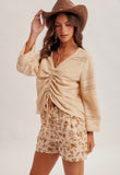 Cream Drawstring Lace Sweater