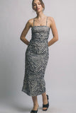 Black Zebra Rushed Midi Dress