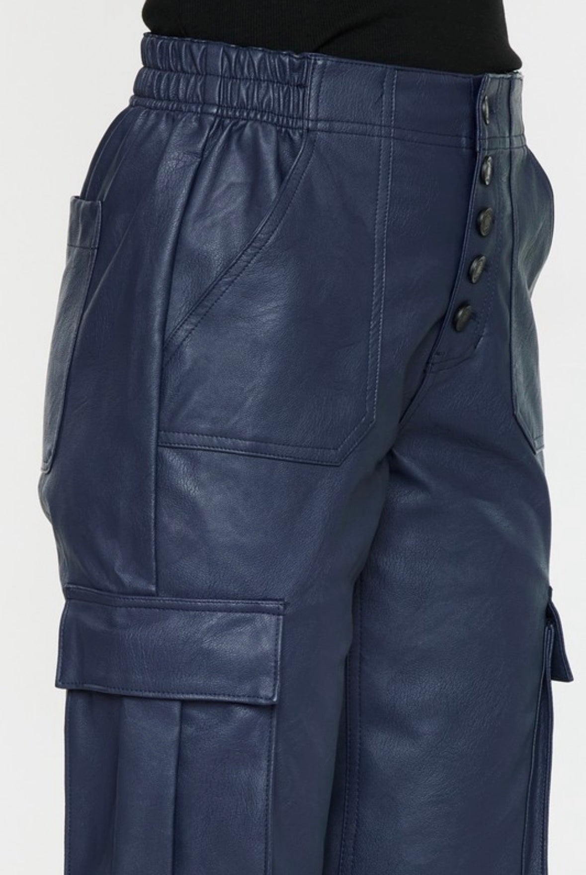 Navy Vegan Leather Jogger