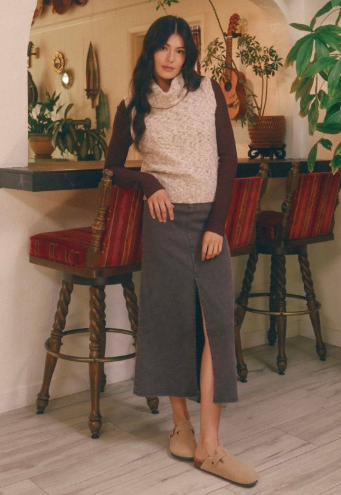 Grey Slit Skirt