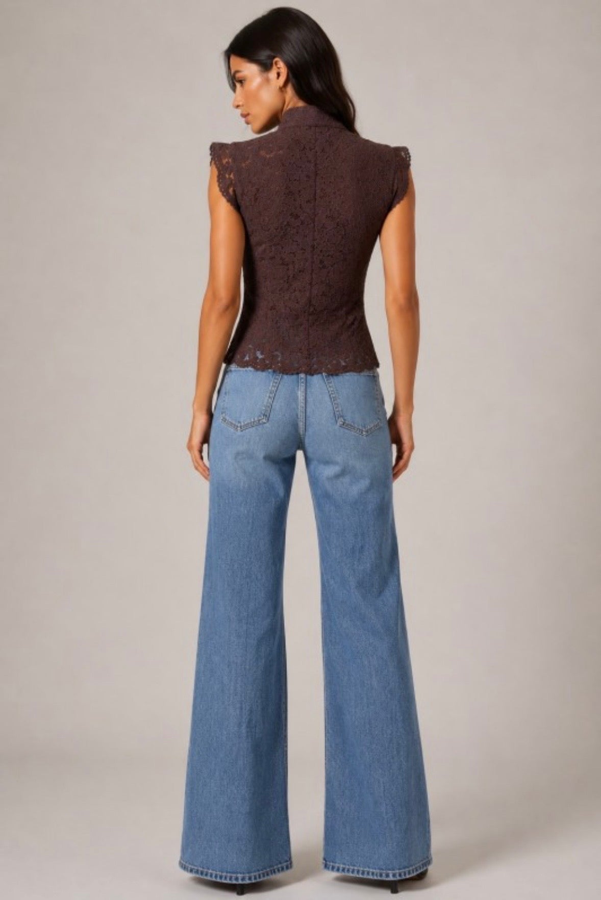 Brown Lace Mandarin Top