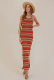 Red Stripe Knit Maxi Dress