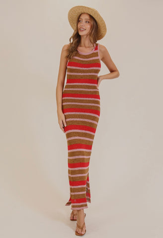 Red Stripe Knit Maxi Dress