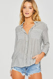 Black Stripe Linen Button Down