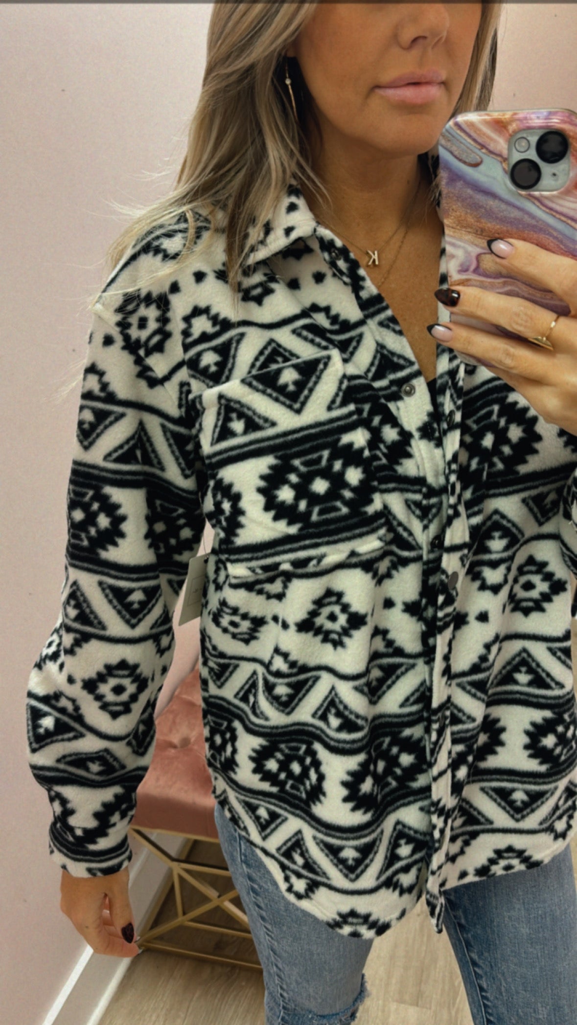 Black Aztec Fleece Shacket