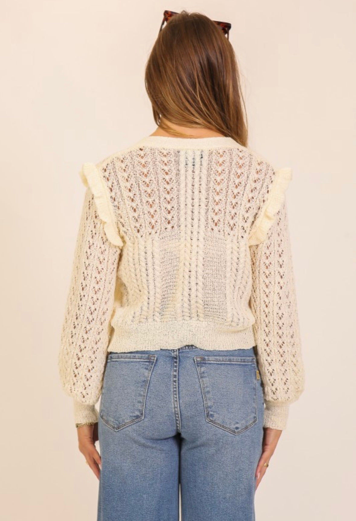 Cream Knit Ruffle Cardigan