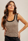 Mocha Striped Crochet Sweater Tank