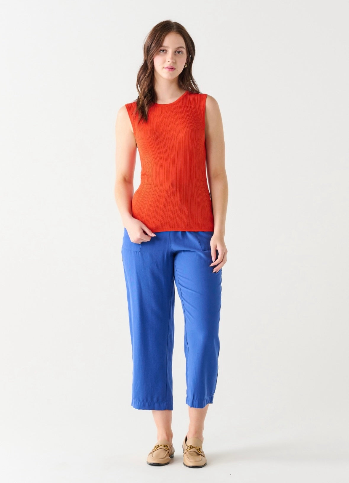 Tangerine Sleeveless Ribbed Top