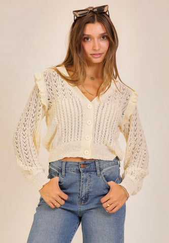Cream Knit Ruffle Cardigan