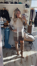 Cream Colorblock Sweater Dress