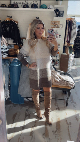 Cream Colorblock Sweater Dress