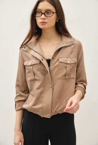 Mocha Cropped Utility Jacket