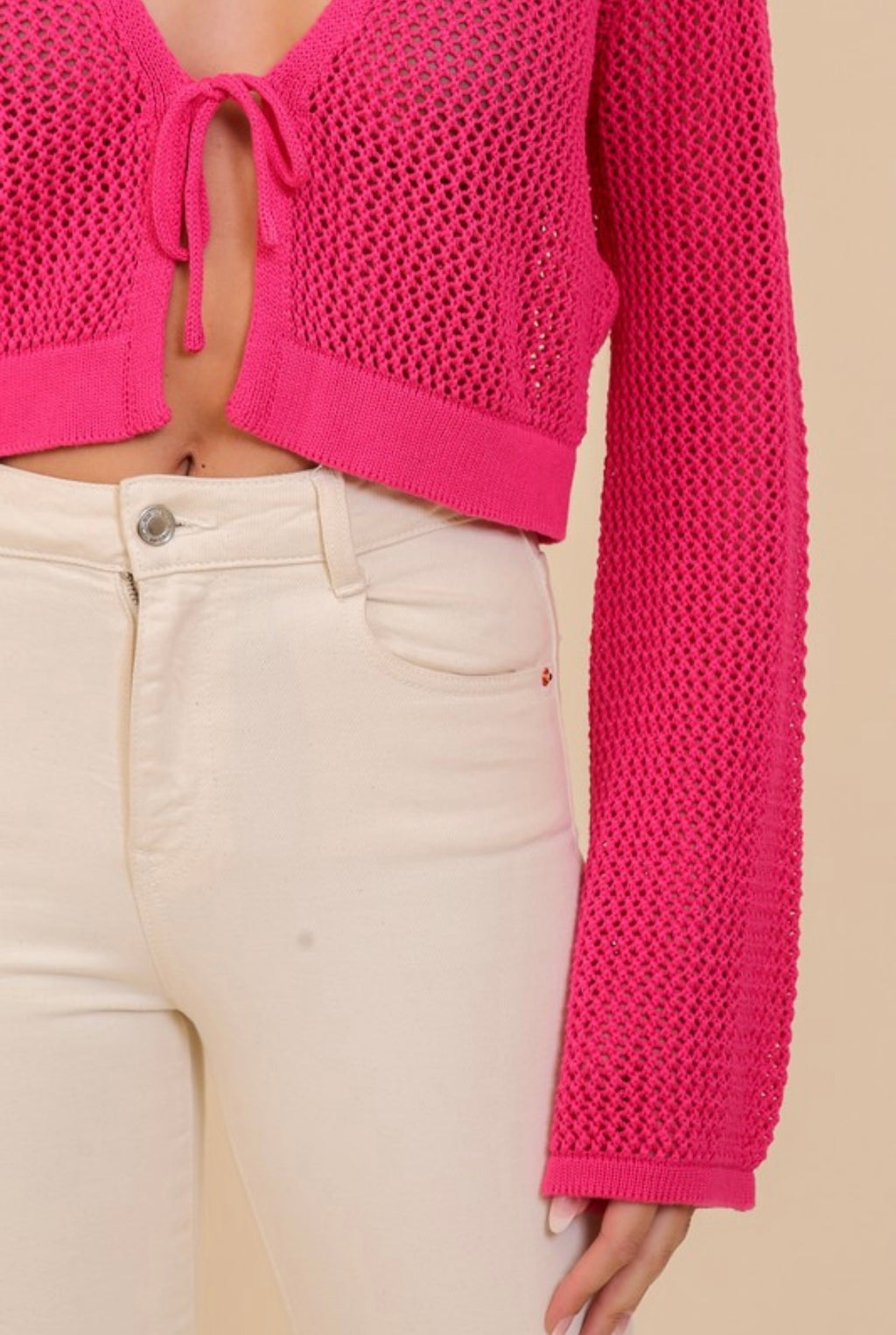 Fuchsia Crochet Tie Cardigan