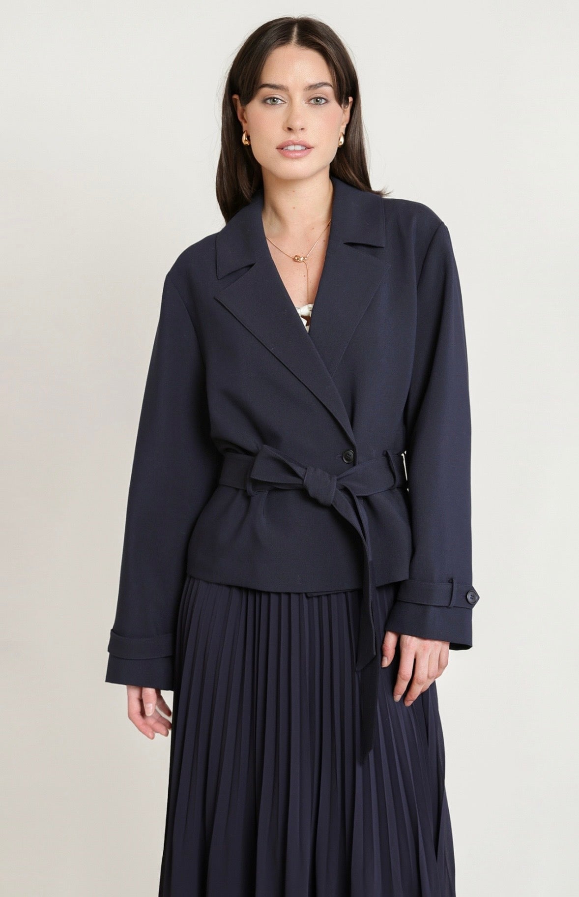 Navy Cropped Trench Coat
