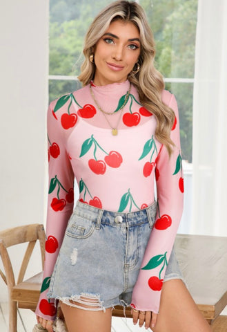 Pink Sheer Cherry Top