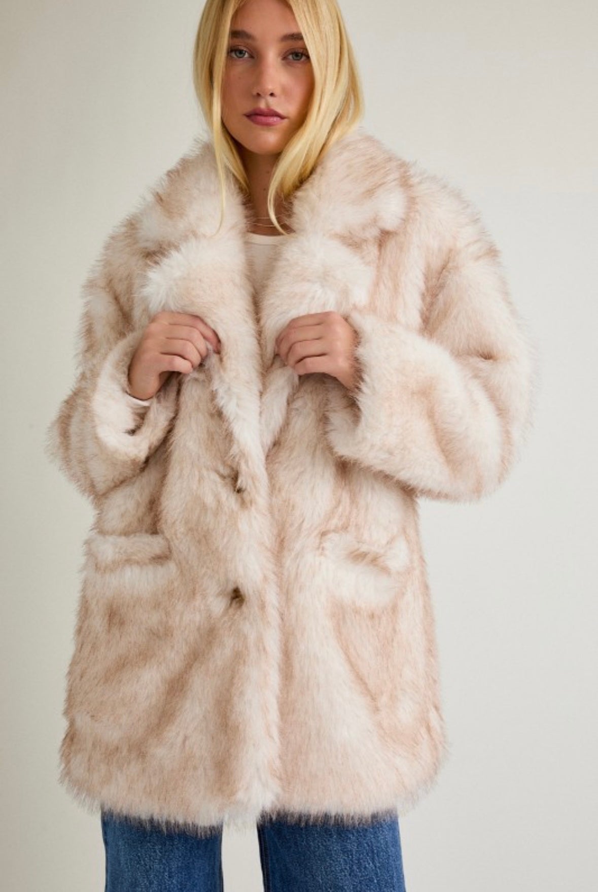 Cream Mix Faux Fur Coat