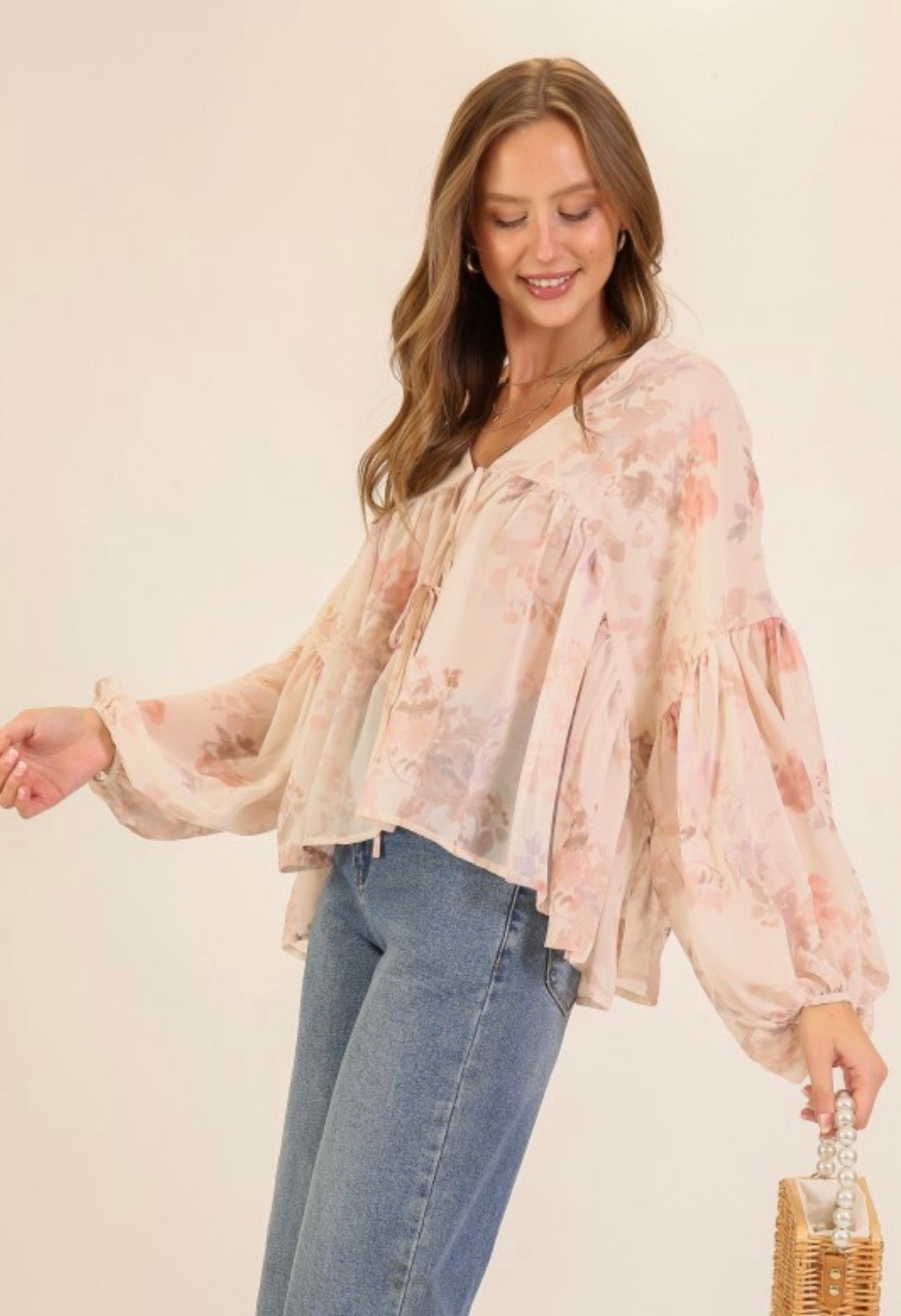 Cream Floral Peplum Top