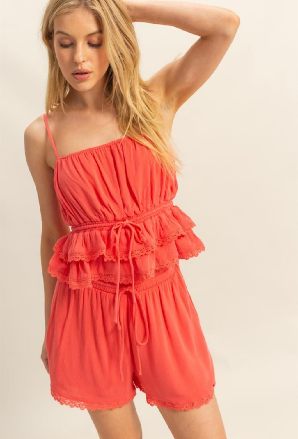 Coral Peplum Tank Set