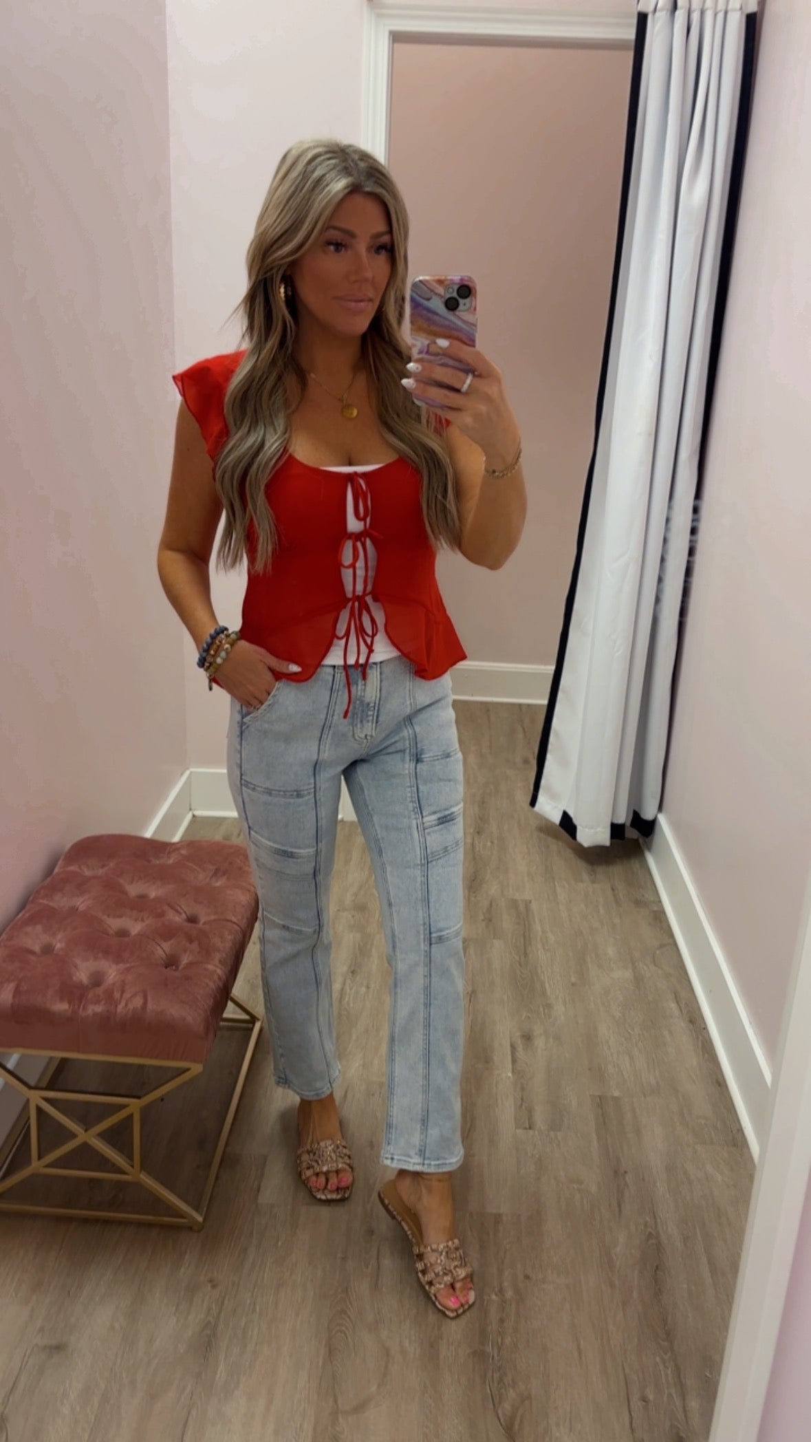 Red Tie Front Top