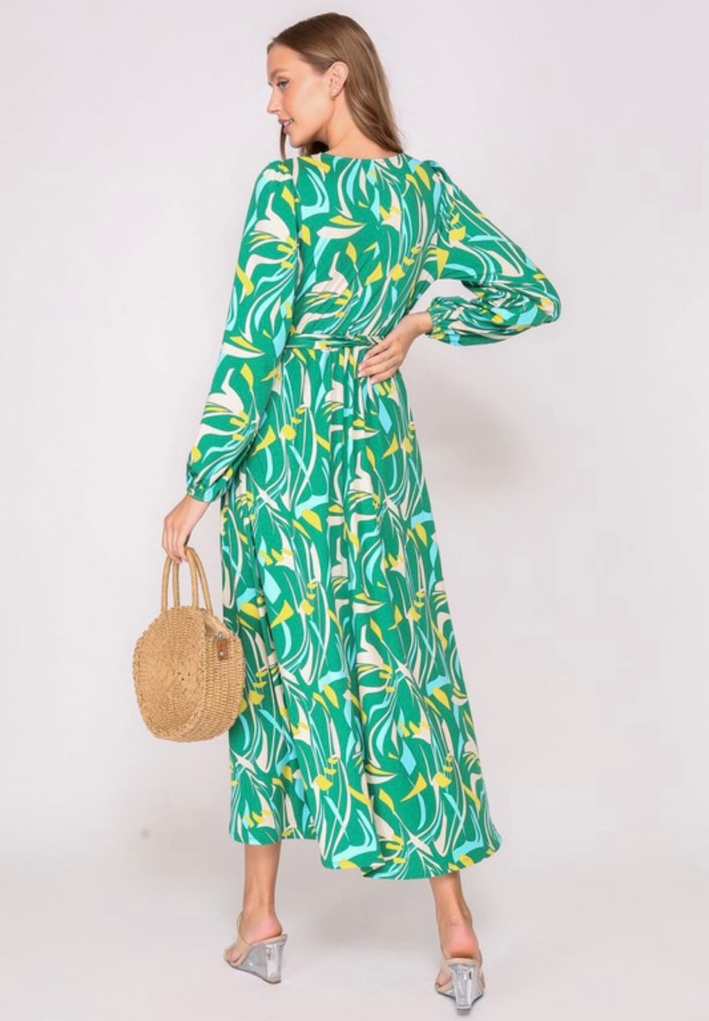 Green Print Wrap Dress