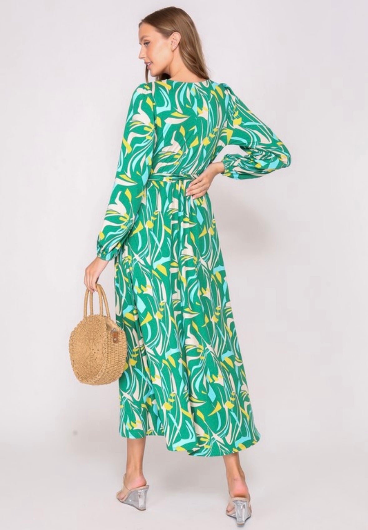 Green Print Wrap Dress