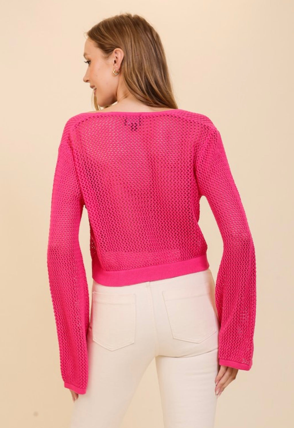 Fuchsia Crochet Tie Cardigan