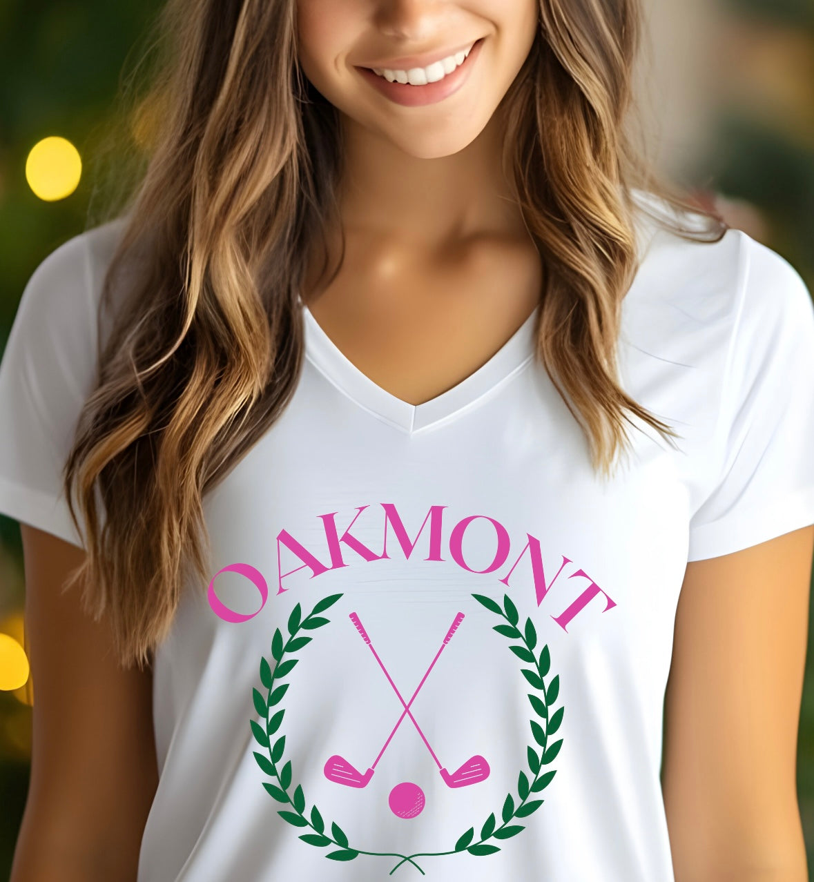 White V-Neck Oakmont Tee