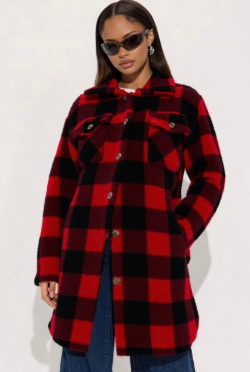 Red Plaid Sherpa Coat