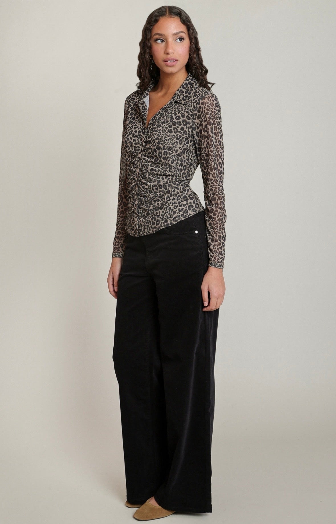 Leopard Mesh Button Down