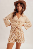 Cream Drawstring Lace Sweater