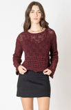 Wine Crochet Bell Sleeve Sweater