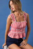 Red Tiered Lace Trim Tank Top