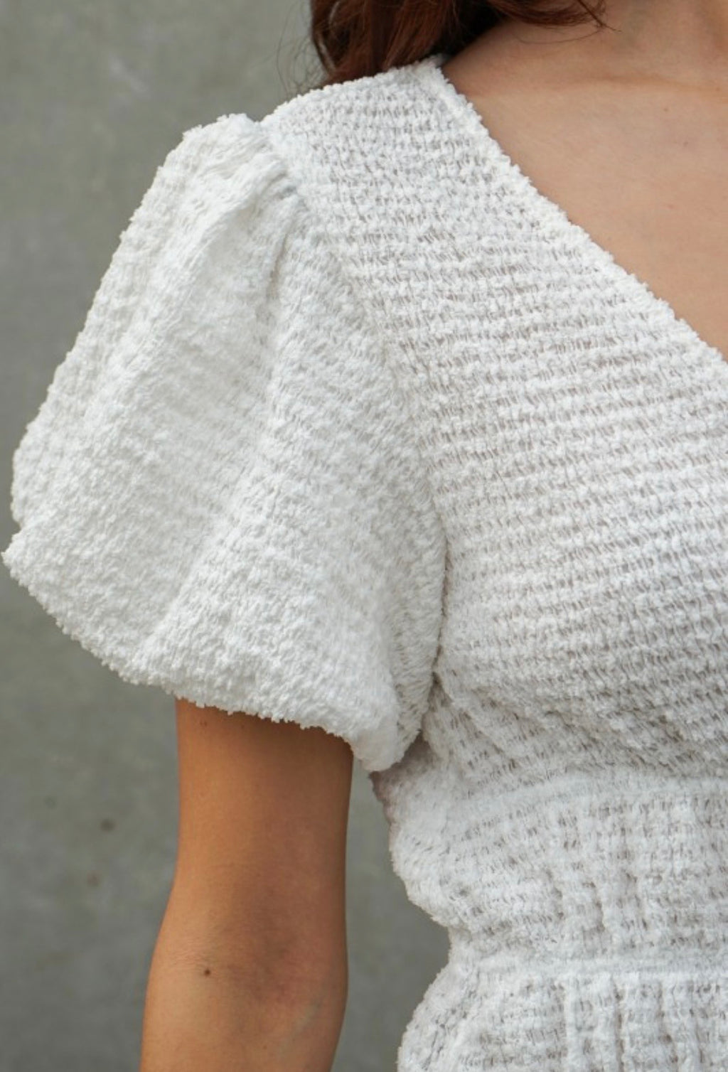 White Smocked Peplum Top