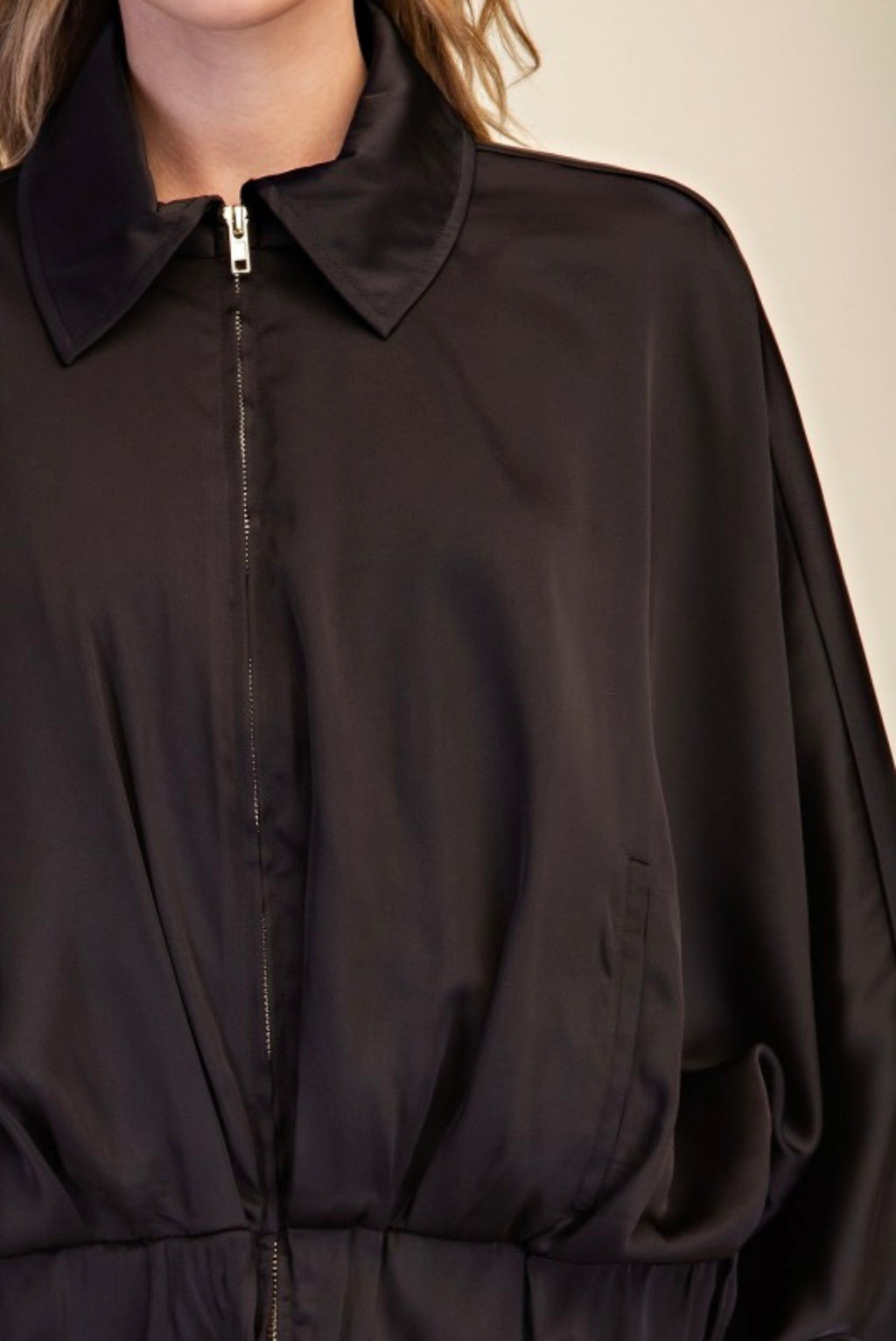Black Satin Bomber Jacket